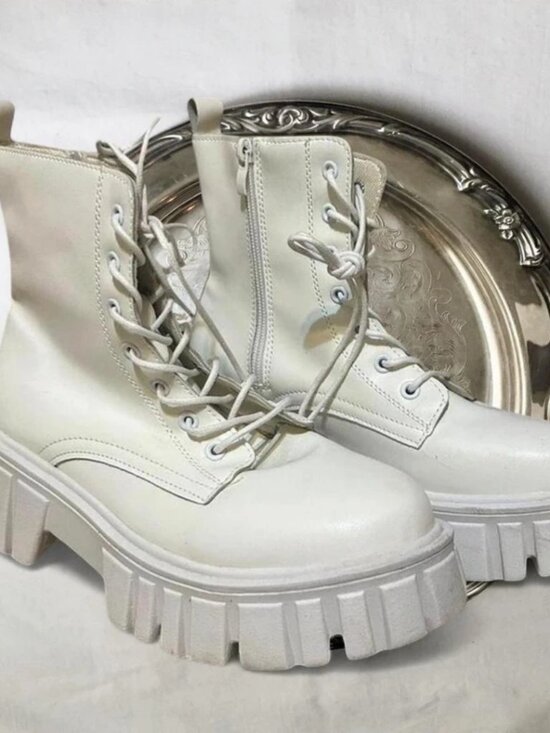 Shoes - Chunky lace up white boots